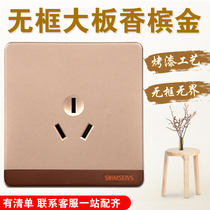 Type 86 Wall High-power power socket frameless champagne gold three-hole socket air conditioner 16A socket panel household