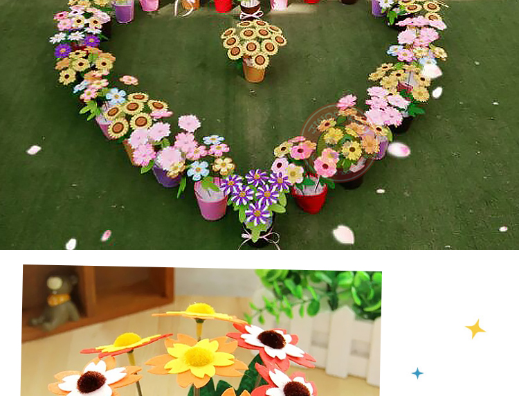 Không dệt chậu hoa hướng dương mô phỏng hoa trẻ em mẫu giáo handmade diy sản xuất nghệ thuật vật liệu sáng tạo gói