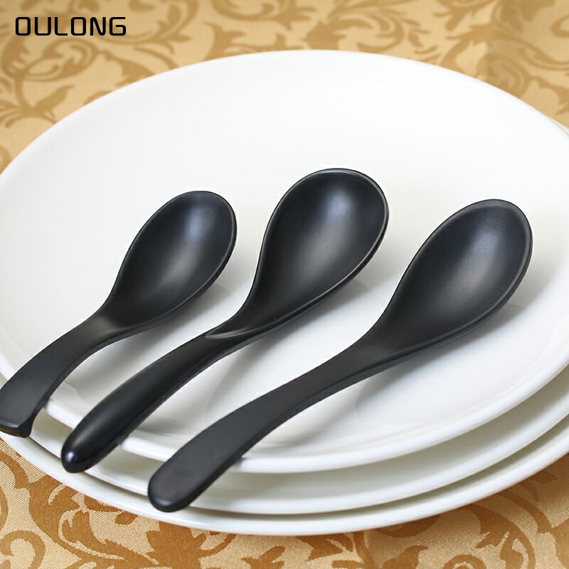 Melamine small spoon black scrub hotel commercial home plastic imitation porcelain long handle hook spoon large soup spoon spoon spoon