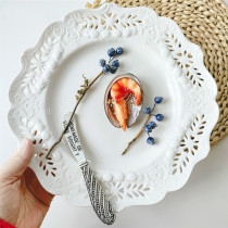 Retro dinner plate lace carved hollow lace fruit plate embossed pendulum plate steak plate household plate