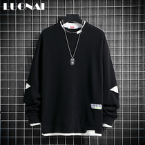 Fake Two Weater Mens Spring and Autumn Season New Ins Round-led Long sleeves Mens Korean version Trend 100 hitch to get on the clothes