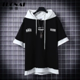 Летняя толстовка с капюшоном, японская трендовая футболка с коротким рукавом, мужской спортивный комплект, оверсайз