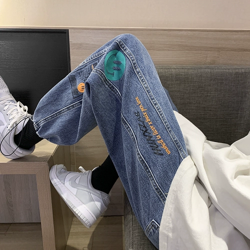 Осенние джинсы, трендовые штаны, повседневные брюки, оверсайз, в корейском стиле, свободный прямой крой