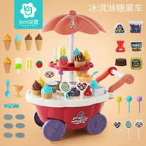 Mini kitchen set Childrens house ice cream candy car toy Little girl hand push ice cream ice cream car