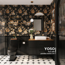 French retro bathroom tiles antique black rose tiles bathroom wall tiles toilet non-slip floor tiles
