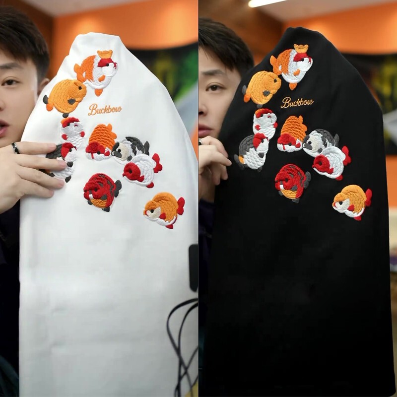 2026 Summer New National Trend Style Goldfish Slimming Heavy Embroidery T-Shirt Unisex Versatile Base Shirt 2026 Summer New National Trend Style Goldfish Slimming Heavy Embroidery T-Shirt Unisex Versatile Base Shirt