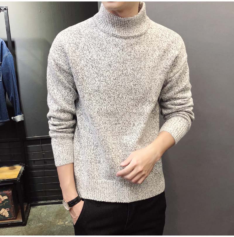 Áo khoác dày nam áo len nam màu rắn dệt kim áo len dệt kim nửa cao cổ áo len mùa thu và mùa đông áo cardigan nam