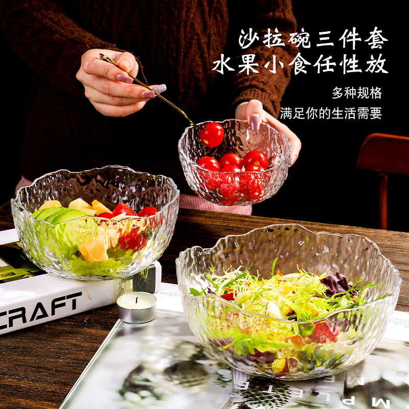 Day Style Fruit Salad Bowl Glass Bowls Suit Home Glacier Nets Red Creativity Nordic Wind Bowls Dish Cutlery Students