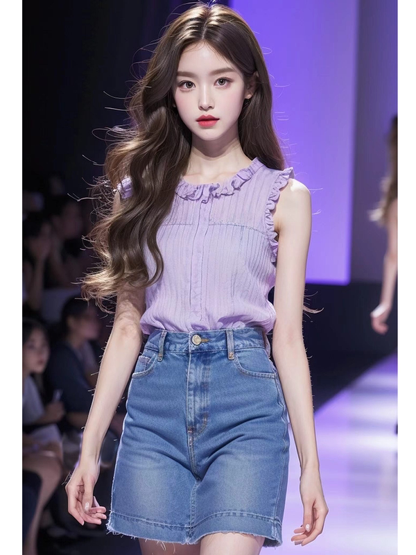 Brand Discount Shirts, New Summer Styles for Women, This Year's Popular Beautiful Blouse, Purple Lace Collar, French-Style Sleeveless Top