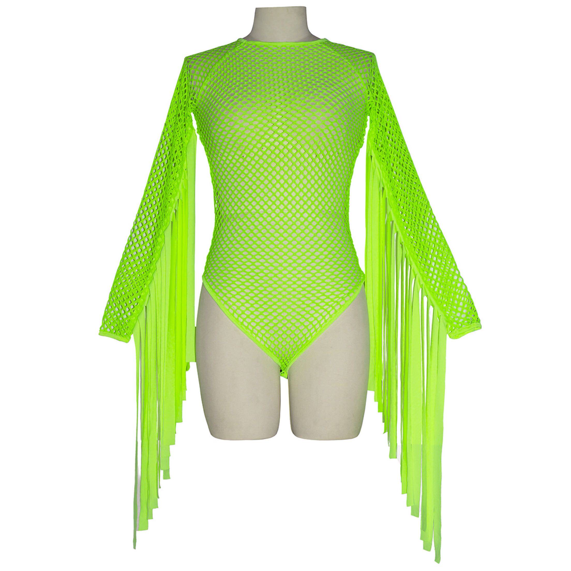 Fluorescent green mesh see-through costume