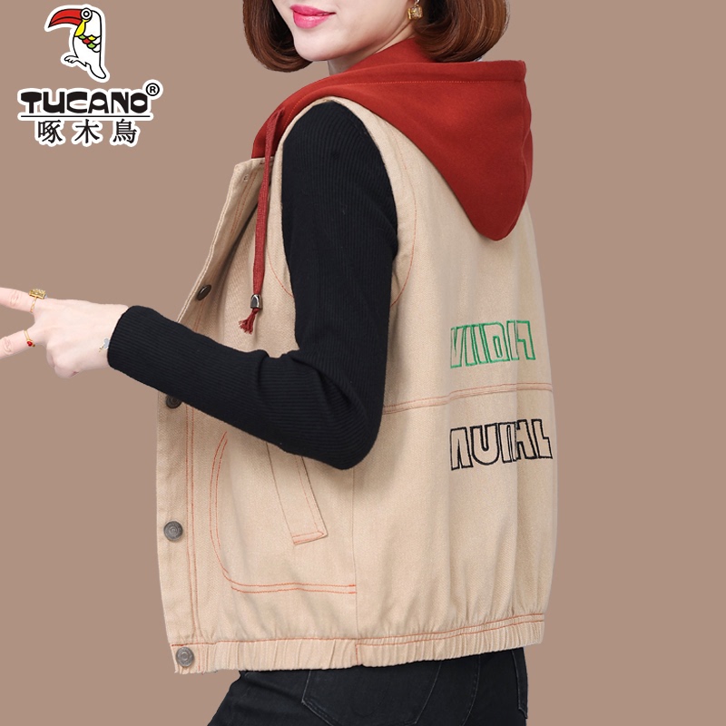 Woodpecker Pure Cotton Vest for Women, Autumn and Winter 2025 New Model, Middle-Aged Mother's Warm Fleece-Lined Thickened Vest Jacket