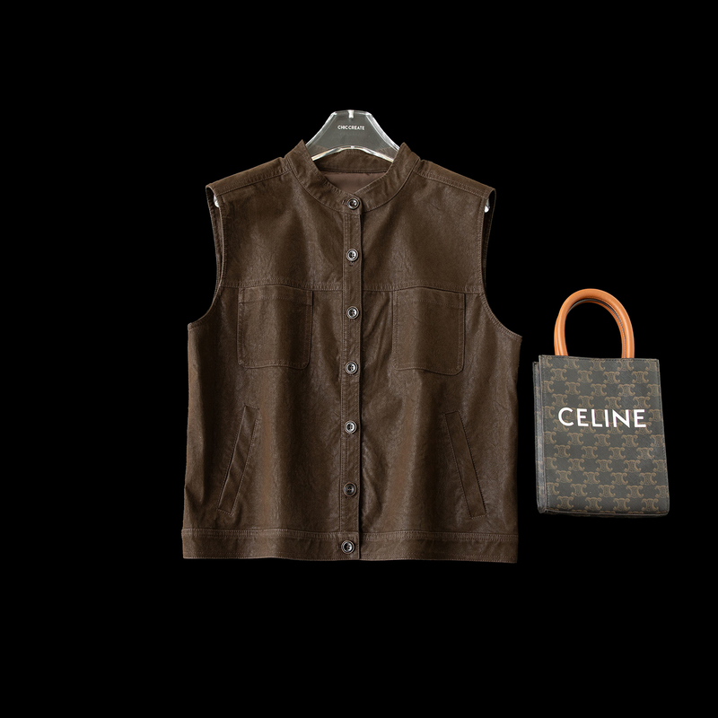Old Money Nomadic Style! Eco-Friendly Soft Matte Suede Leather Loose Stand-Up Collar Sleeveless Vest Jacket for Women in Autumn