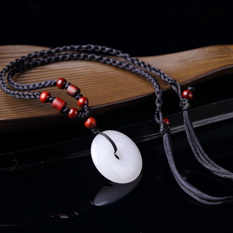 Kunlun Yu white jade button pendant men and women's Valentine's Day couple jade necklace jade necklace