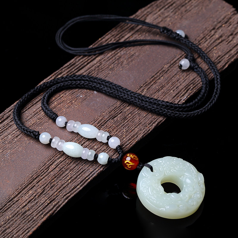 Hyun Man natural Hetian jade Pixiu safe buckle pendant Men's necklace Women's white jade pendant Pixiu jewelry