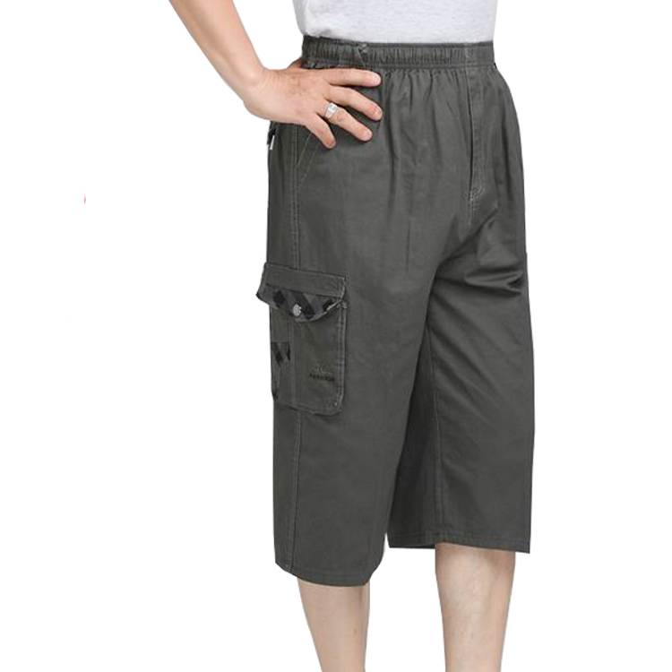 Summer middle-aged trousers Pure cotton sports seven division trousers loose large and loose loose waist thin beach pants