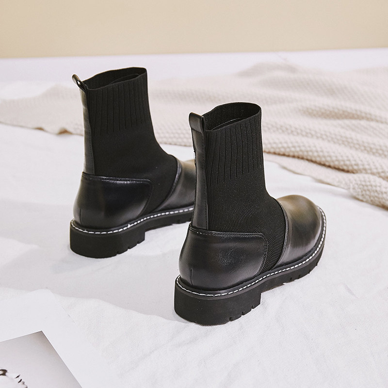 British style thick-soled short boots knitted Martin boots women's 2022 autumn and winter new autumn breathable boots all-match women's shoes