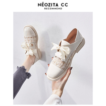 Inglées gentle small and fragrant leather shoes 2022 Spring new temperament Single shoes Spring autumn flat-bottomed shoes One foot pedal womens shoes