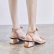 Fairy Wind Coarse Heel Fashion Sandals 2022 Summer New word with Rome High heel shoes 100 hitch womens shoes Ins tide