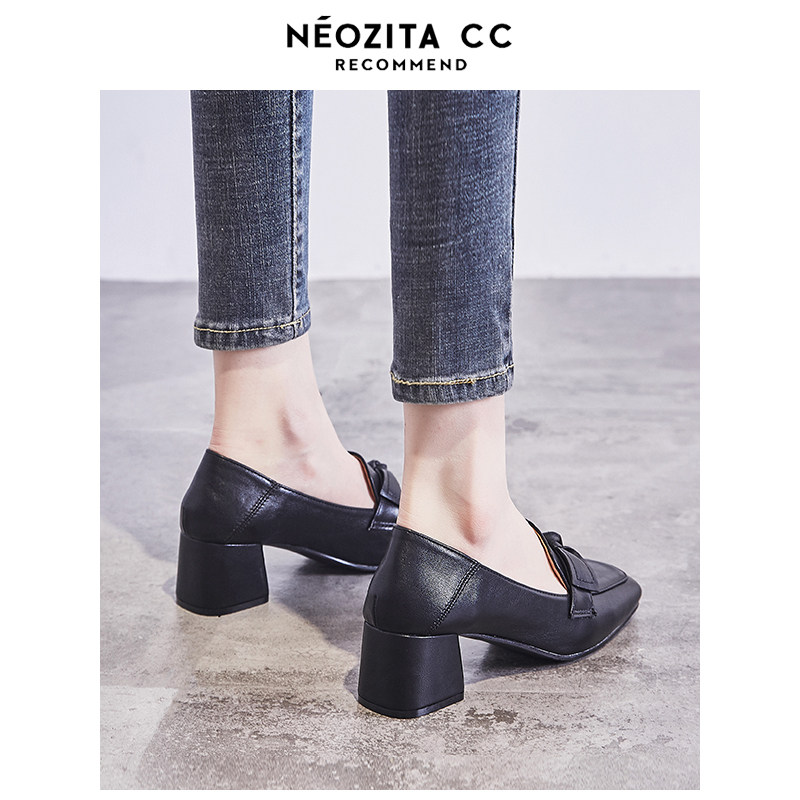 2022 new high heels spring and autumn mid-heel bag shoes women's thick heel British style autumn small leather shoes popular loafer women's shoes