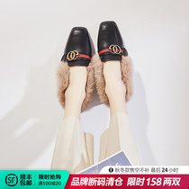 2021 spring autumn new Inn wind coarse heel plus single shoes female fur shoes square head small leather shoes Korean version 100 hitch womens shoes
