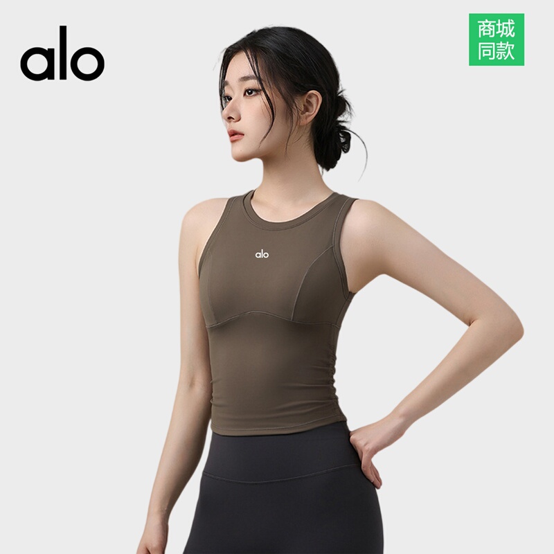 Alo Seamless Sports Vest for Women, One-Cup, Cool, Quick-Drying, Shock-Proof, Running, Fitness, Yoga, Beautiful Back Training Top