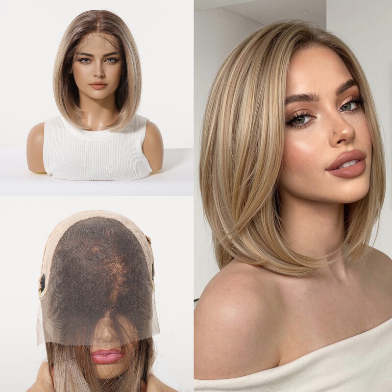 Medium-Length Gradient Blonde Lace Wig for Women, Short Bob Style, Natural and Realistic Lace Wig, Breathable and Lightweight Medium-Length Gradient Blonde Lace Wig for Women, Short Bob Style, Natural and Realistic Lace Wig, Breathable and Lightweight