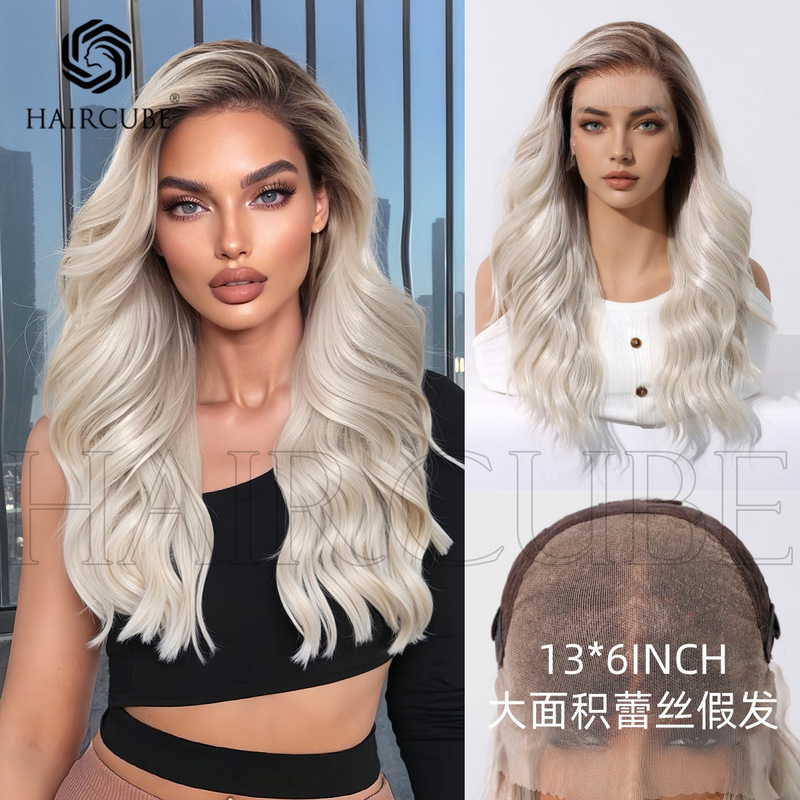 Lace Wig 13X6 Large Area Head Cover Platinum Dyed Comfortable Breathable Versatile Banquet Cross-Border Source Factory