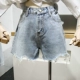 Mimi Ke 2020 hè mới phiên bản Hàn Quốc của quần short denim thêu nữ cạp cao eo cao là quần ống rộng ống quần nóng bỏng - Quần jean