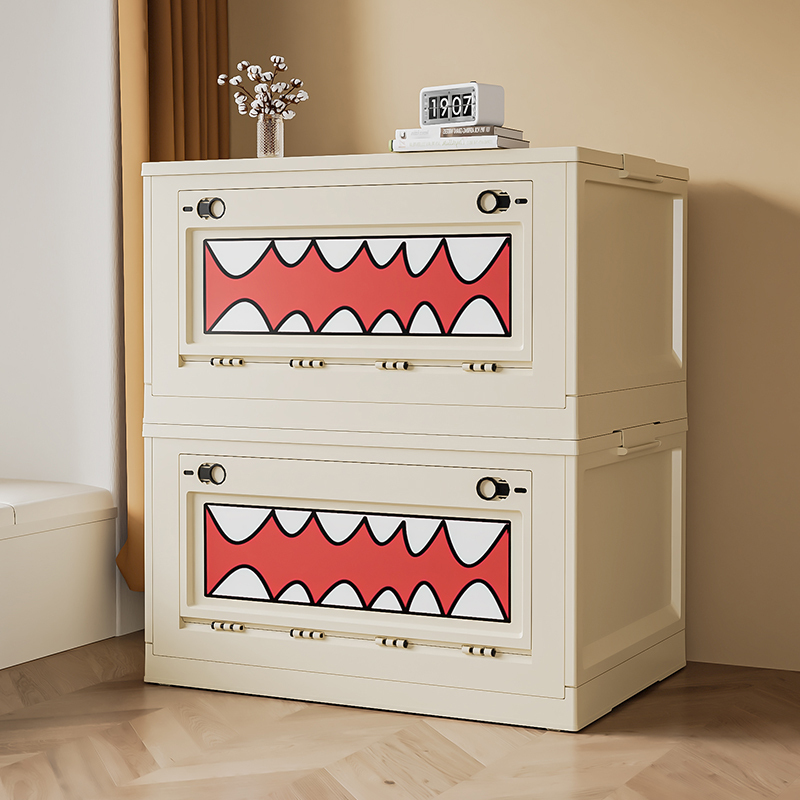 Monster Storage Box Creative Cartoon Organizer Box Side-Opening Folding Storage Box with Wheels Book and Toy Storage Box