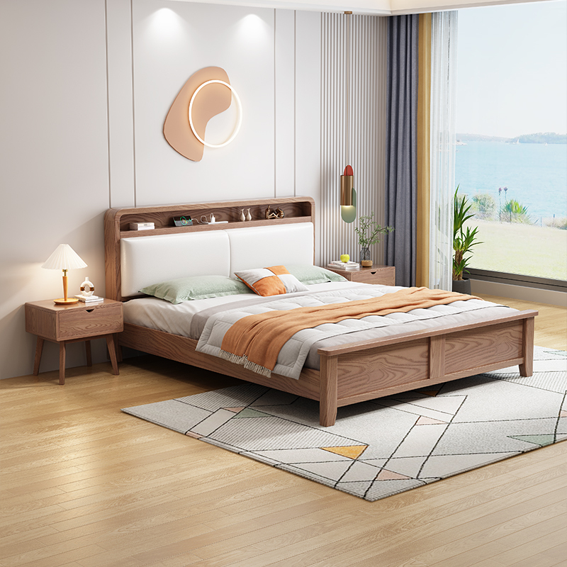 Nordic Ash Wood Solid Wood Modern Minimalist Veneer Storage Bed 1.8m Master Bedroom Double Bed 1.5m Small Apartment Nordic Ash Wood Solid Wood Modern Minimalist Veneer Storage Bed 1.8m Master Bedroom Double Bed 1.5m Small Apartment
