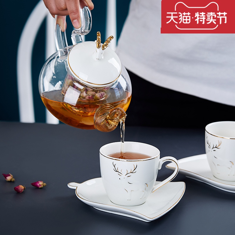 Nordic afternoon tea cups, coffee cups, small European - style key-2 luxury pottery cups and saucers suit household British contracted tea water