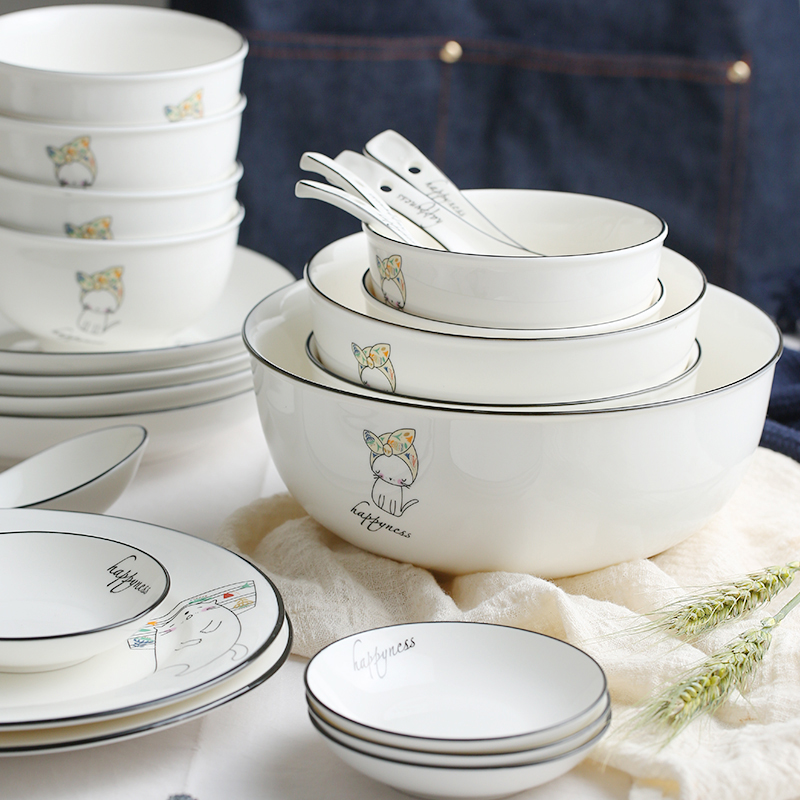Mystery dishes suit household eat bowl ceramic Nordic plate kitten lovely dishes soup plate rice bowls