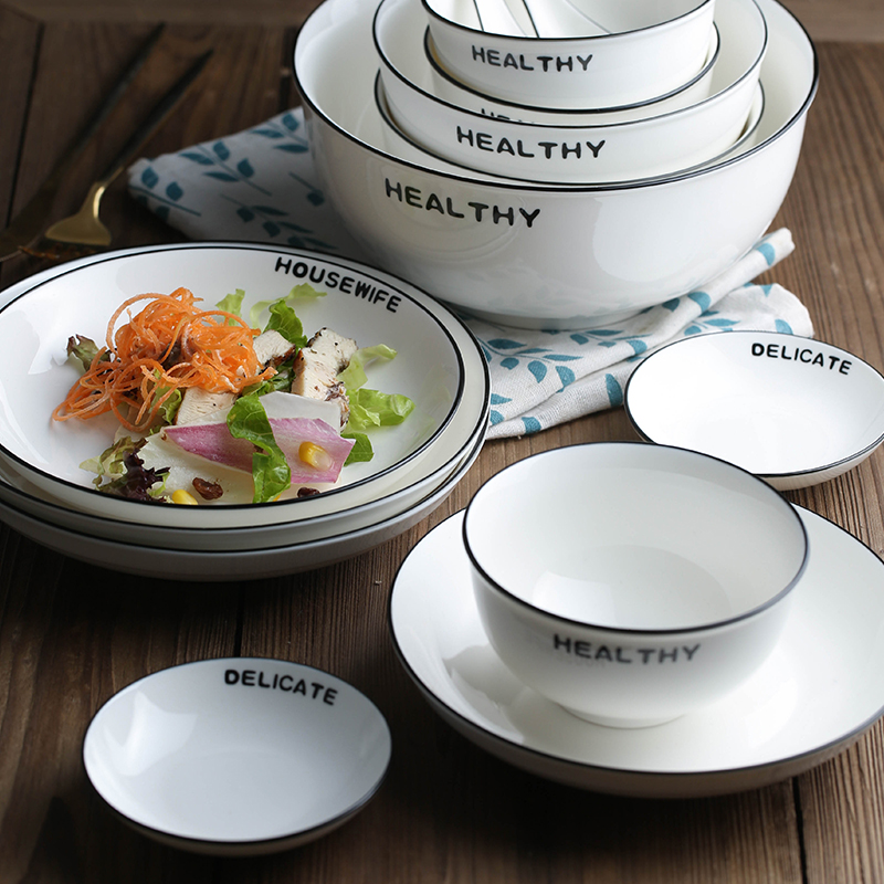 Mystery Japanese - style tableware to eat bread and butter dish household contracted the black ceramic bowl chopsticks combination salad dishes