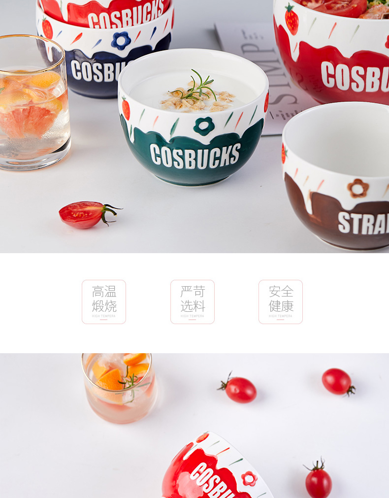 Mystery strawberry sweet ins wind lovers ceramic tableware creative household sweet fruit salad bowl bowl of rice bowls