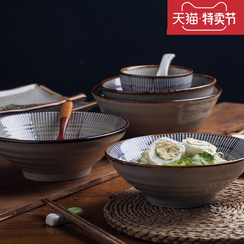 Japanese rice bowls blue rain suit tableware ceramics home eat rice bowl bowl dish dish bowl combination seat disc plate