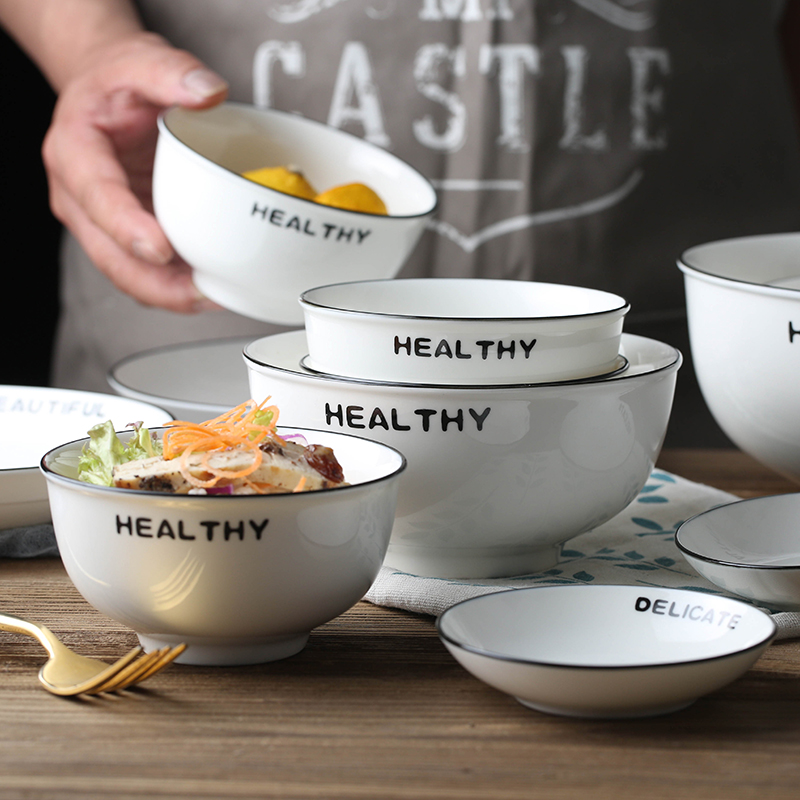 Mystery Japanese - style tableware to eat bread and butter dish household contracted the black ceramic bowl chopsticks combination salad dishes