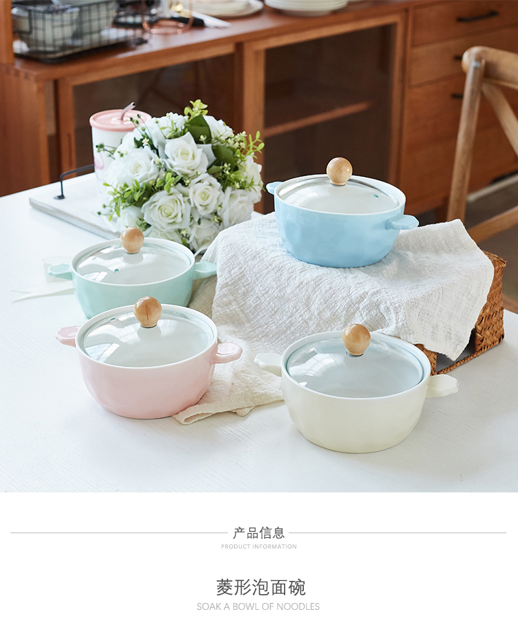 More lovely student dormitory with cover bowl mercifully rainbow such use large household microwave soup bowl ears ceramic tableware