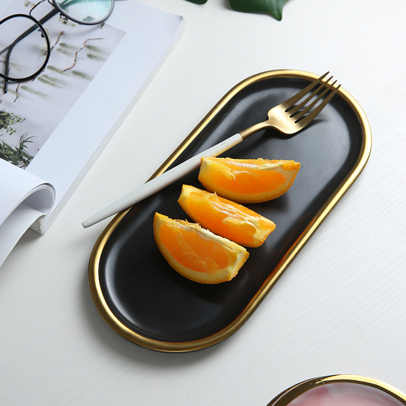 Nordic secret black gold oval up phnom penh ceramic plate household tray dish dish tray is western food dish dessert plates