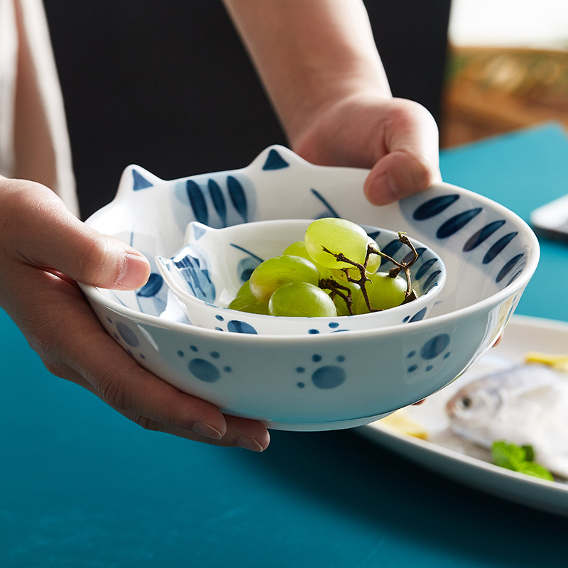 Mystery blue cat Japanese - style tableware under glaze color porcelain household sweet rice bowls oval dish dish breakfast tray