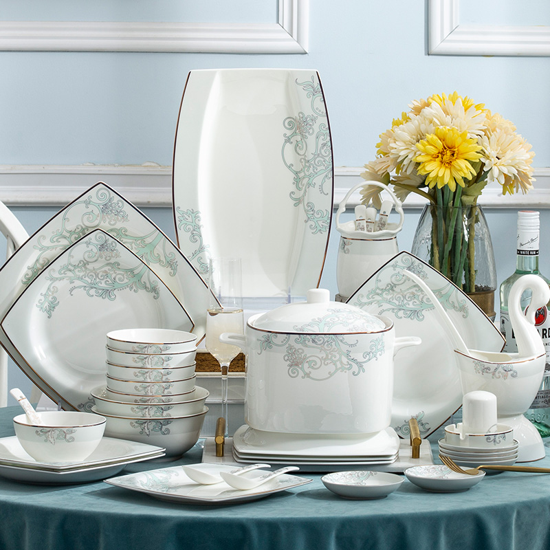 Dishes suit household jingdezhen ceramic tableware suit European paint Dishes chopsticks spoon combination suit