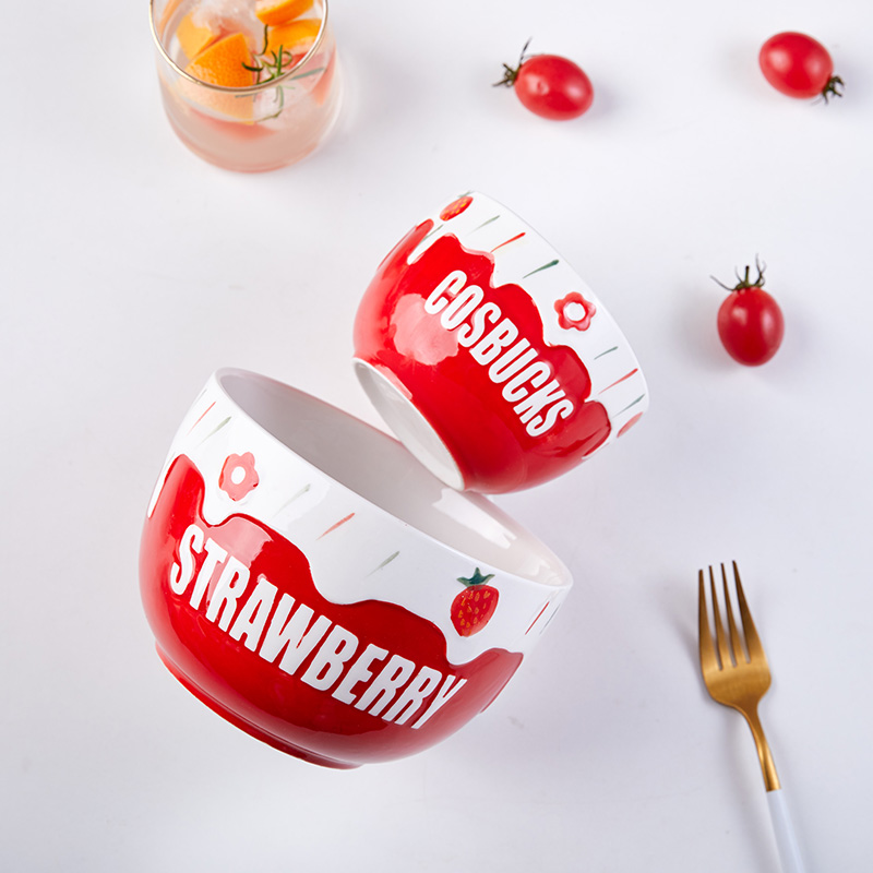 Mystery strawberry sweet ins wind lovers ceramic tableware creative household sweet fruit salad bowl bowl of rice bowls