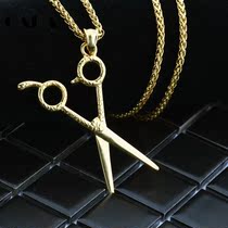 Barber hair stylist scissors pendant titanium hip hop necklace men and women Street hipster personality pendant shirt chain