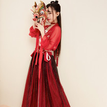 Hanfu womens dress placket waist skirt embroidered student daily suit Bana summer dress Han element ancient dress