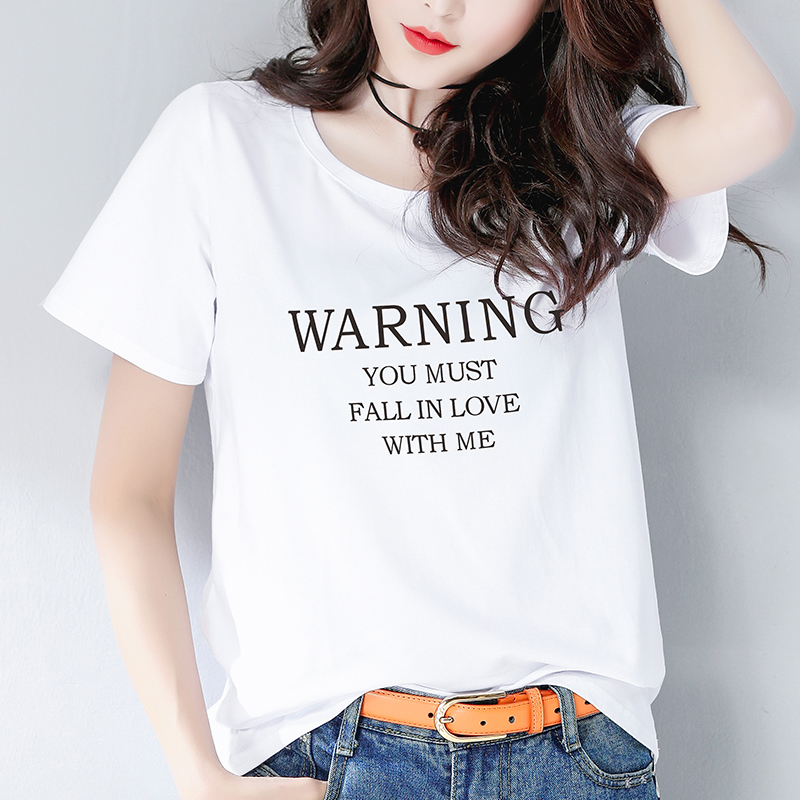 White Letter Print T-Shirt Women's Short Sleeve Loose 2021 New Summer Pure Cotton Half Sleeve Overheating Cec Black Ins Trendy