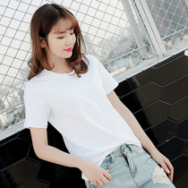 Simple loose white T-shirt womens short sleeve large size Korean summer new students pure cotton solid color half sleeve coat tide