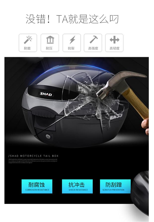 Đuôi xe máy Apulia srmax300 SHAD39 hộp đuôi aprilia nhập Xiade 33 khung đuôi hộp - Xe gắn máy phía sau hộp cốp đựng đồ xe máy