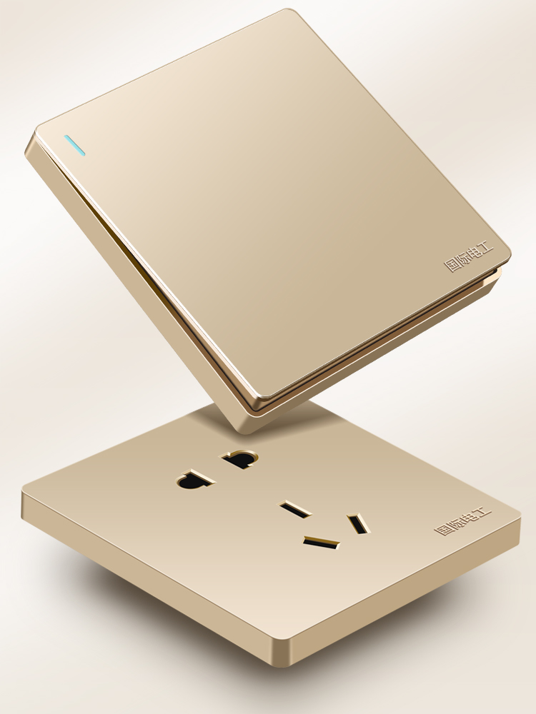 International Electrician Switch Socket Household Panel 86 Type Five-Hole with One Open Concealed Air Conditioner Single and Double Control Porous Gold