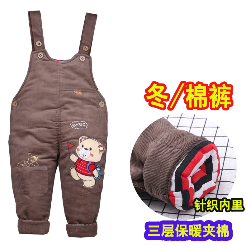 Trẻ em mới mùa thu và mùa đông quần denim bé trai và phụ nữ thỏ jumpsuit quần bé quần 1-2-3 tuổi