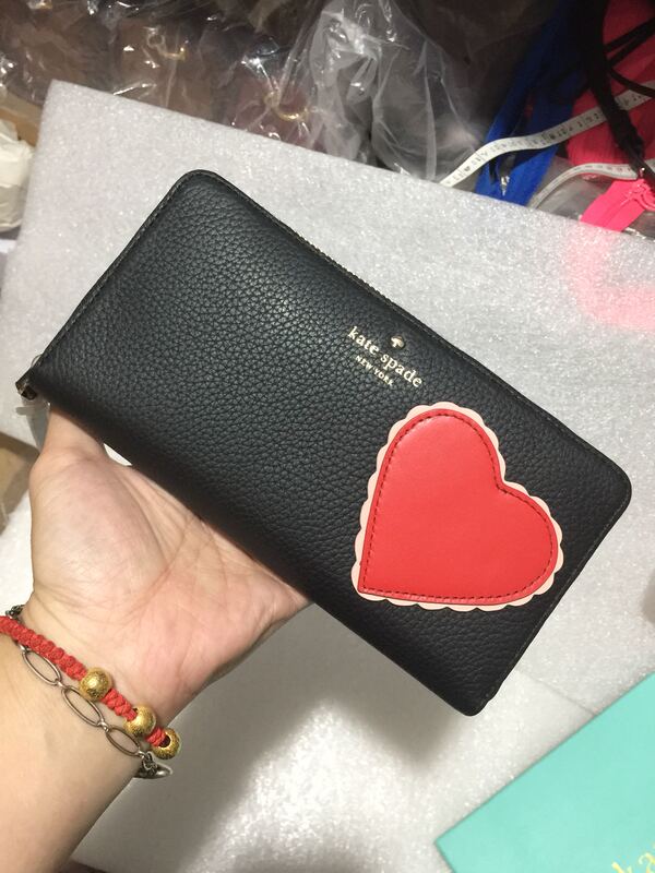Kate Spade Full Leather Red Heart-Shaped Long Wallet Keychain Bag Charm