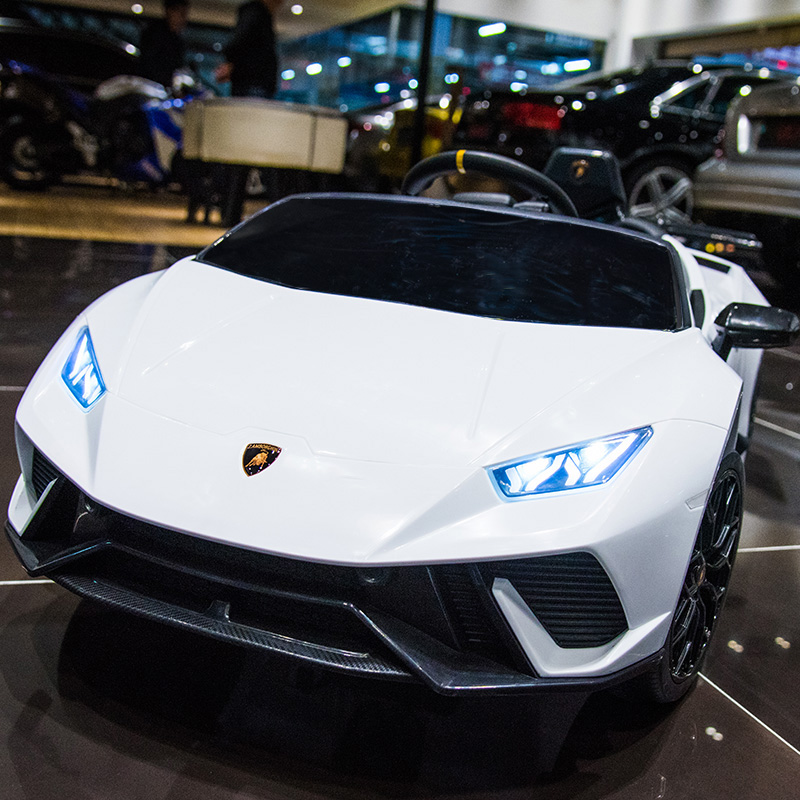 Flagship Version [White] [4WD + Soft Wheel + Leather Seat + Lithium Battery + Mobile Remote Control]Lamborghini children Electric vehicle remote control Four rounds Toys automobile Seated person baby baby vehicle Internet celebrity Sports car